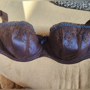 Elomi 36G bra EUC dk brown and blue.
